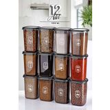 Kitchen Life 12 Li Büyük Boy Square Kare Saklama Kabı Seti 1200 ml Antrasit Etiketli Erzak Kavanoz Seti