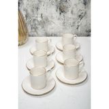 Kitchen Life 12 Parça 6 Kişilik Gold Kenarlı Kahve Fincan Takımı - Altın Yaldızlı Kahve Fincanı Takımı - Kahverengi - Beyaz