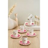 Kitchen Life 12 Parça 6 Kişilik Lovely Birds Porselen Altın Yaldızlı Kahve Fincanı Takımı - Pembe