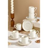 Kitchen Life 12 Parça 6 Kişilik Porselen Altın Yaldızlı Çizgili Kahve Fincan Takımı 100 ml - Beyaz