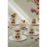 Kitchen Life 12 Parça 6 Kişilik Porselen Kirazlı Kahve Fincan Takımı 100ML - Kiraz Kahve Fincanı - Beyaz - 100 ml