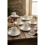 Kitchen Life 12 Parça 6 Kişilik Stackable Çizgili Altın Yaldızlı Kahve Fincan Takımı - Kahve Fincanı Seti 100ml