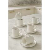 Kitchen Life 12 Parça 6 Kişilik Stackable Çizgili Gümüş Yaldızlı Kahve Fincan Takımı - Kahve Fincanı Seti 100Ml Gümüş Beyaz