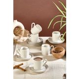Kitchen Life 12 Parça 6 Kişilik Stackable Çizgili Gümüş Yaldızlı Kahve Fincan Takımı - Kahve Fincanı Seti 100ml