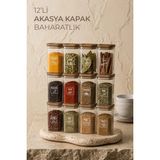 Kitchen Life 12'li Akasya Görünümlü Etiketli Sızdırmaz Kapaklı Baharatlık Seti 350 ml - Şeffaf