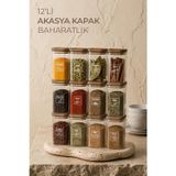 Kitchen Life 12'li Akasya Görünümlü Etiketli Sızdırmaz Kapaklı Baharatlık Seti 350 ml