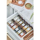 Kitchen Life 12'li Akasya Kapaklı Kare Cam Baharatlık Takımı / 56 Adet Etiket Hediyeli / 12li Baharatlık Seti