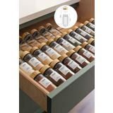 Kitchen Life 12'li Bambu Kapaklı Yuvarlak Cam Baharatlık Takımı / 56 Adet Etiket Hediyeli / 12'li Baharatlık Seti