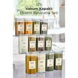 Kitchen Life 12'li Etiketli Akrilik Sızdırmaz Kare Baharatlık Seti 300 ml