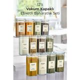 Kitchen Life 12'li Etiketli Akrilik Sızdırmaz Kare Baharatlık Seti 300 ml