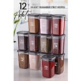 Kitchen Life 12'li Etiketli Modernity Etiketli Kare Baharatlık Takımı 400 ml - Erzak Saklama Kabı Seti