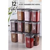 Kitchen Life 12'Li Etiketli Modernity Etiketli Kare Baharatlık Takımı 450 Ml - Erzak Saklama Kabı Seti