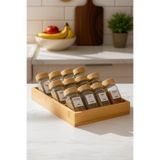 Kitchen Life 13 Parça Bambu Standlı Cam Baharatlık Seti 120 Ml - 12'li + 1 Standlı Baharatlık Takımı