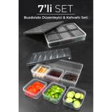 Kitchen Life 14 Parça 6 Bölmeli Hava Almaz Kapaklı Kahvaltılık Seti - Hazır Tepsili Saklama Kabı Kahvaltı Takımı Antrasit