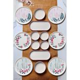 Kitchen Life 14 Parça 6 Kişilik Sakura Stackable Kahvaltı Takımı - Lüx Kahvaltılık Sunum Seti Tabağı Pembe
