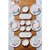 Kitchen Life 14 Parça 6 Kişilik Sakura Stackable Kahvaltı Takımı - Lüx Kahvaltılık Sunum Seti Tabağı