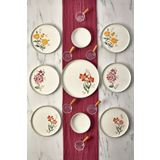 Kitchen Life 15 Parça 6 Kişilik Flowers Stackable Kahvaltı Takımı Sosluklu Çiçekli Kahvaltılık Sunum Seti Tabağı