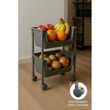 Kitchen Life 2 Katlı Tekerlekli Organizer Raf Oyuncak Dolabı,Mutfak Rafı , Banyo Rafı, Kiler Düzenleyici Saklama Gri