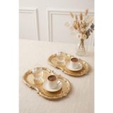 Kitchen Life 2'li Bulut Gold Işlemeli Vintage Tepsi,şık Servis Tabağı-Sunum Tepsisi Sunumluk 31 cm