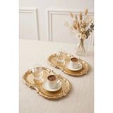 Kitchen Life 2'li Bulut Gold Işlemeli Vintage Tepsi,sunum Tepsisi-Şık Servis Tabağı 31 cm Nişan Tabağı
