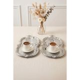Kitchen Life 2'Li Bulut Paslanmaz Çelik Gold İşlemeli Vintage Tepsi,Sunum Tepsisi-Şık Servis Tabağı 31 Cm,Gümüş