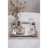 Kitchen Life 2'li Kare Paslanmaz Çelik Gümüş Vintage Işlemeli Kahve Sunum Tepsisi-Lüx Servis Tepsisi