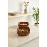 Kitchen Life 2'li Mini Kare Akasya Görünümlü Çerezlik Sunum Kasesi-Dekoratif Kahvaltılık 10 cm - Kahverengi