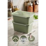 Kitchen Life 2'li Stainless Paslanmaz Çelik Vakumlu Saklama Kabı,fırın ve Kek Kabı 1,65LT Yemek Kabı Sefer Tası - Yeşil