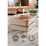 Kitchen Life 2'li Stainless Paslanmaz Çelik Vakumlu Saklama Kabı,fırın ve Kek Kabı 3 Lt Yemek Kabı Sefer Tası - Kahverengi