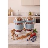 Kitchen Life 2'li Take'n Go Hazır Kapaklı Kaşıklı Yoğurt Yulaf Müsli Saklama Kabı Taşınabilir Yemek Kabı 600 ml - Mavi