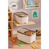 Kitchen Life 2'li Tekerlekli Kayar Kapaklı Oyuncak Saklama Kabı 12 Litre -Oyuncak Sepeti - Bej