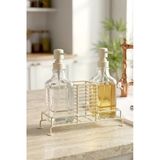 Kitchen Life 2'Li Tezgah Üstü Metal Standlı Sünger Hazneli Sabunluk 500 Ml-Mutfak Banyo Evye Yanı Sabunluk Seti,Krem