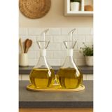 Kitchen Life 3 Parça Standlı Borosilikat Cam Karaf Yağlık Sirkelik 1000 Ml - Sürahi Sunum Şişesi