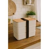 Kitchen Life 3'Lü Bambu Görünümlü Dikdörtgen Saklama Kabı - 3X300ml Saklama Kutusu Lunch Box Beyaz