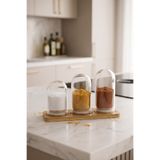 Kitchen Life 3'lü Bambu Standlı Sızdırmaz Tuzluk Biberlik Baharatlık Seti