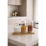 Kitchen Life 3'lü Bambu Standlı Sızdırmaz Tuzluk Biberlik Baharatlık Seti