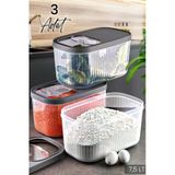 Kitchen Life 3'Lü Jumbo Boy Erzak Bakliyat 7,5 Lt Çizgili Saklama Kabı - Çok Amaçlı, Kayar Kapaklı Saklama Kutusu Şeffaf Gri Çizgili