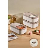 Kitchen Life 3'lü Ölçekli Tekerlekli Kayar Kapaklı Erzak Bakliyat Saklama Kabı 7,5 Litre - 7,5 lt - Bej