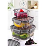 Kitchen Life 3'lü Tam Vakumlu Kilitli Saklama Kabı Seti Hava Geçirmez Sızdırmaz 400ML 800ML 1400ML