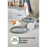 Kitchen Life 3'Ü 1 Arada Katlanabilen Mikser Karıştırma Kabı, Süzgeç, Badya 4 Parça Mutfak Hazırlık Ve Çeyiz Seti Gri