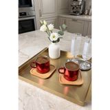 Kitchen Life 4 Parça 2 Kişilik Bambu Altlıklı Metalik Kırmızı Cam Kahve Fincan Takımı 100 ml