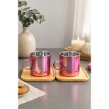 Kitchen Life 4 Parça 2 Kişilik Bambu Altlıklı Metalik Pembe Cam Kahve Fincan Takımı 100 ml