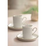 Kitchen Life 4 Parça 2 Kişilik Stackable Çizgili Altın Yaldızlı Kahve Fincan Takımı - Kahve Fincanı Seti 100 Ml - Beyaz