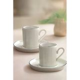 Kitchen Life 4 Parça 2 Kişilik Stackable Çizgili Gümüş Yaldızlı Kahve Fincan Takımı - Kahve Fincanı Seti 100ML - Beyaz