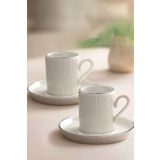 Kitchen Life 4 Parça 2 Kişilik Stackable Çizgili Gümüş Yaldızlı Kahve Fincan Takımı - Kahve Fincanı Seti 100ml