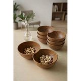 Kitchen Life 4'lü Akasya Görünümlü 2 Bölmeli Çerezlik,sunum Kasesi-Dekoratif Kahvaltılık 19,5 cm - Kahverengi