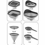 Kitchen Life 4'lü Akordiyon Katlanır Süzgeç Seti - Mutfak Çeyiz Seti (Akordeon Saplı Pirinç Süzgeci Huni Gri)