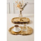 Kitchen Life 4'lü Bulut Gold Işlemeli Vintage Tepsi,sunum Tepsisi-Şık Servis Tabağı 31 cm Nişan Tabağı