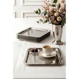 Kitchen Life 4'Lü Kare Paslanmaz Çelik Gümüş Kahve Sunum Tepsisi-Lüx Servis Tepsisi 21,5 Cm,Gümüş