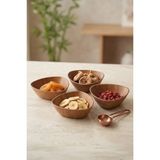 Kitchen Life 4'lü Mini Kalp Şekilli Akasya Görünümlü Çerezlik Sunum Kasesi-Dekoratif Kahvaltılık 12 cm - Kahverengi